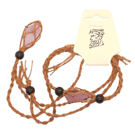 Foggy Purple Stones Necklace & Bracelet fog-purple-stone-brown-string-necklace-bracelet